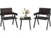 Two black patio chairs with PE wicker and a glass tabletop, perfect for outdoor relaxation on a balcony or porch.