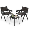 Close-up of the woven PE wicker texture on a black patio chair from the 3 Pieces Bistro Set, designed for outdoor.
