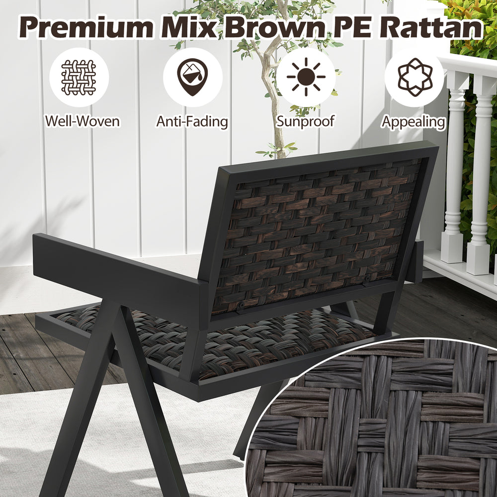 Mix brown PE rattan chair from the 3 Pieces Patio Bistro Set, featuring a well-woven design for outdoor relaxation.