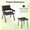 Dimensions of the 3 Pieces Patio PE Wicker Bistro Set with quick-drying foam, featuring a sturdy metal frame and glass.