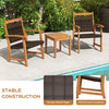 Reinforced crossbars and sturdy metal pipes enhance the durability of the acacia wood chairs in this bistro set.