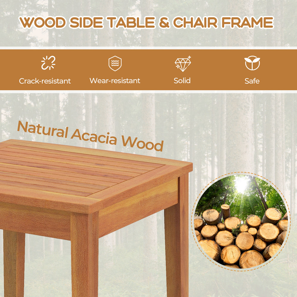 Natural acacia wood side table from the 3 Pieces Rattan Bistro Set, perfect for outdoor garden use.