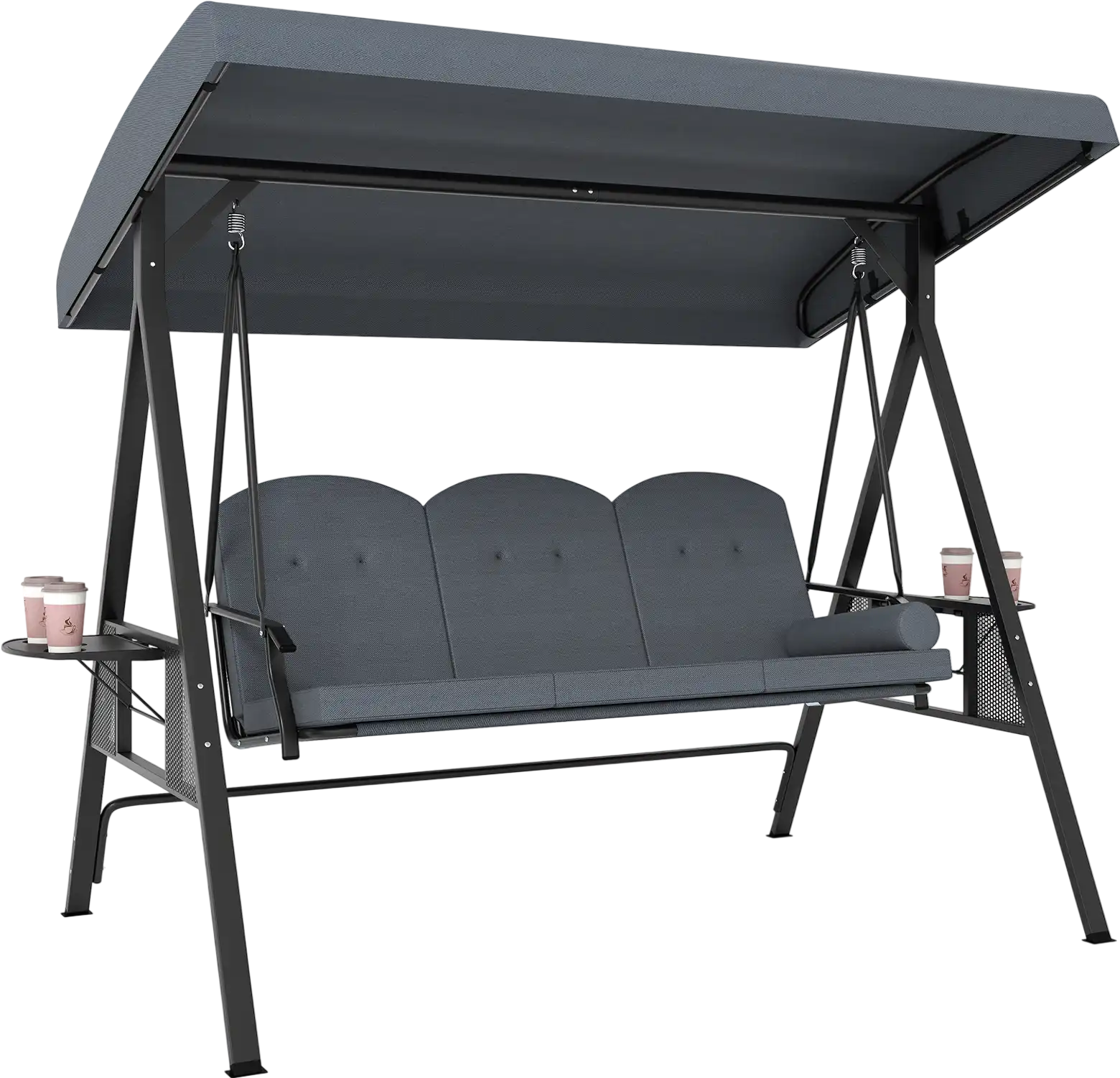 Costway 3-Seat Patio Swing Chair Adjustable Canopy Cushions Side Trays 237984651 New