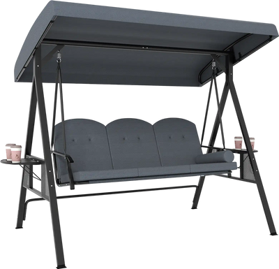 Costway 3-Seat Patio Swing Chair Adjustable Canopy Cushions Side Trays 237984651 New