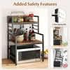 3-tier microwave stand in rustic brown with heavy-duty metal frame and anti-tipping features for kitchen organization.