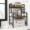 3-tier microwave stand featuring rustic brown shelves and heavy-duty metal frame, showcasing open shelving for.