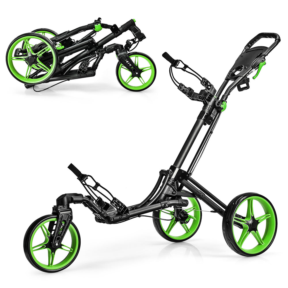 Folding Golf Push Cart with Scoreboard Adjustable Handle Swivel Wheel-Green - Gallery View 1 of 7