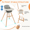 3-in-1 convertible wooden high chair with gray cushion, solid beech legs, and adjustable tray for safe baby feeding.