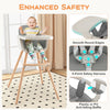 3-in-1 convertible wooden high chair in gray with removable cushion and adjustable tray for safe baby feeding.