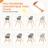 Convertible wooden high chair in gray with removable cushion and adjustable tray for versatile baby seating.
