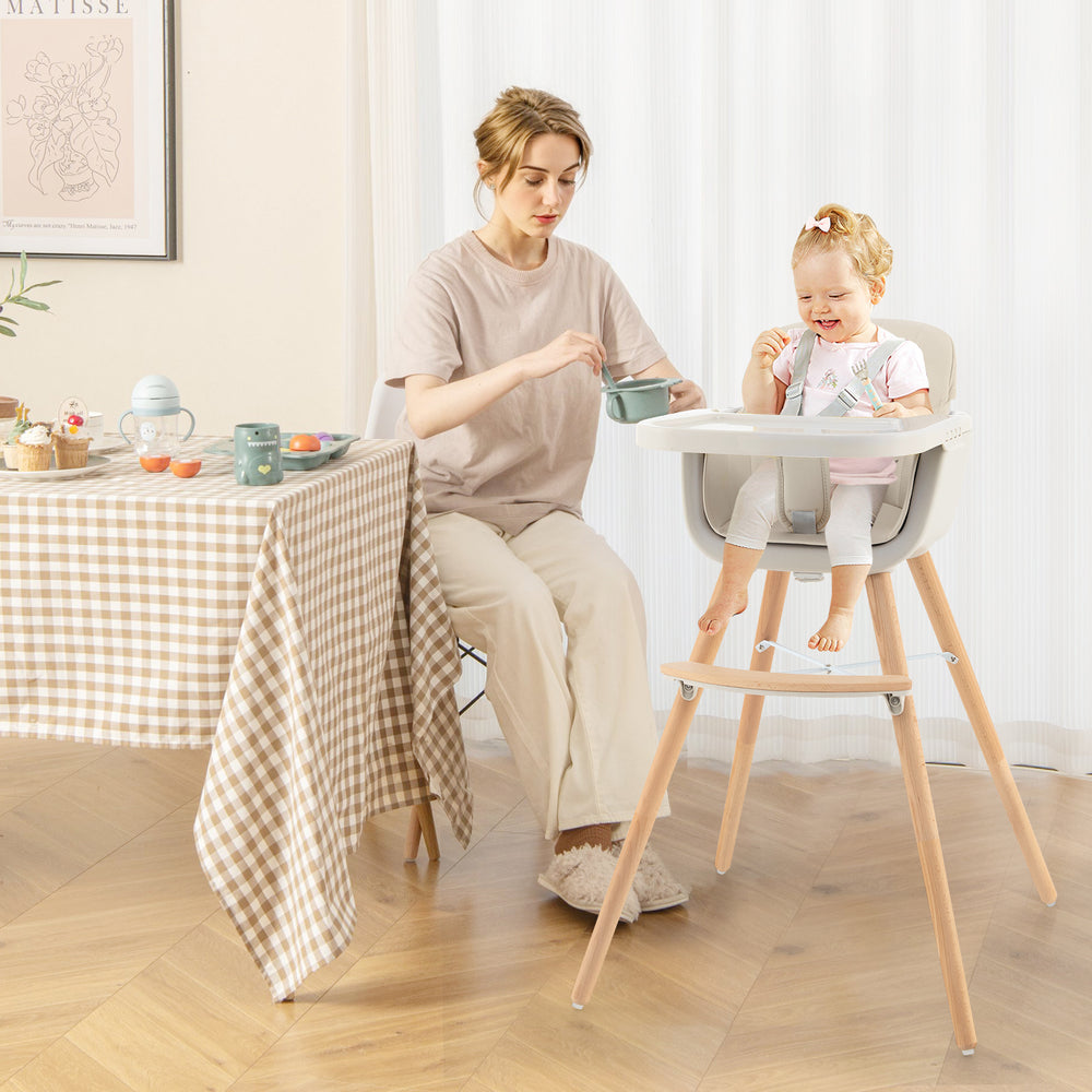 3-in-1 Convertible Wooden High Chair with Cushion-Beige - Gallery View 1 of 10