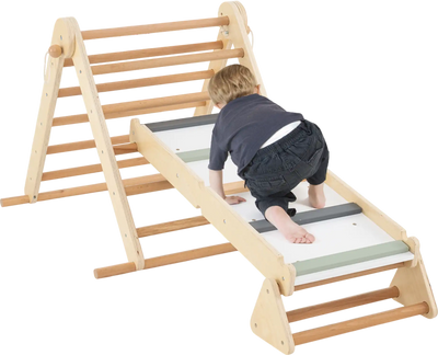 Costway 3-in-1 Pikler Triangle Climbing Set Foldable Kids Montessori Toy Ramp Natural 137548692 New