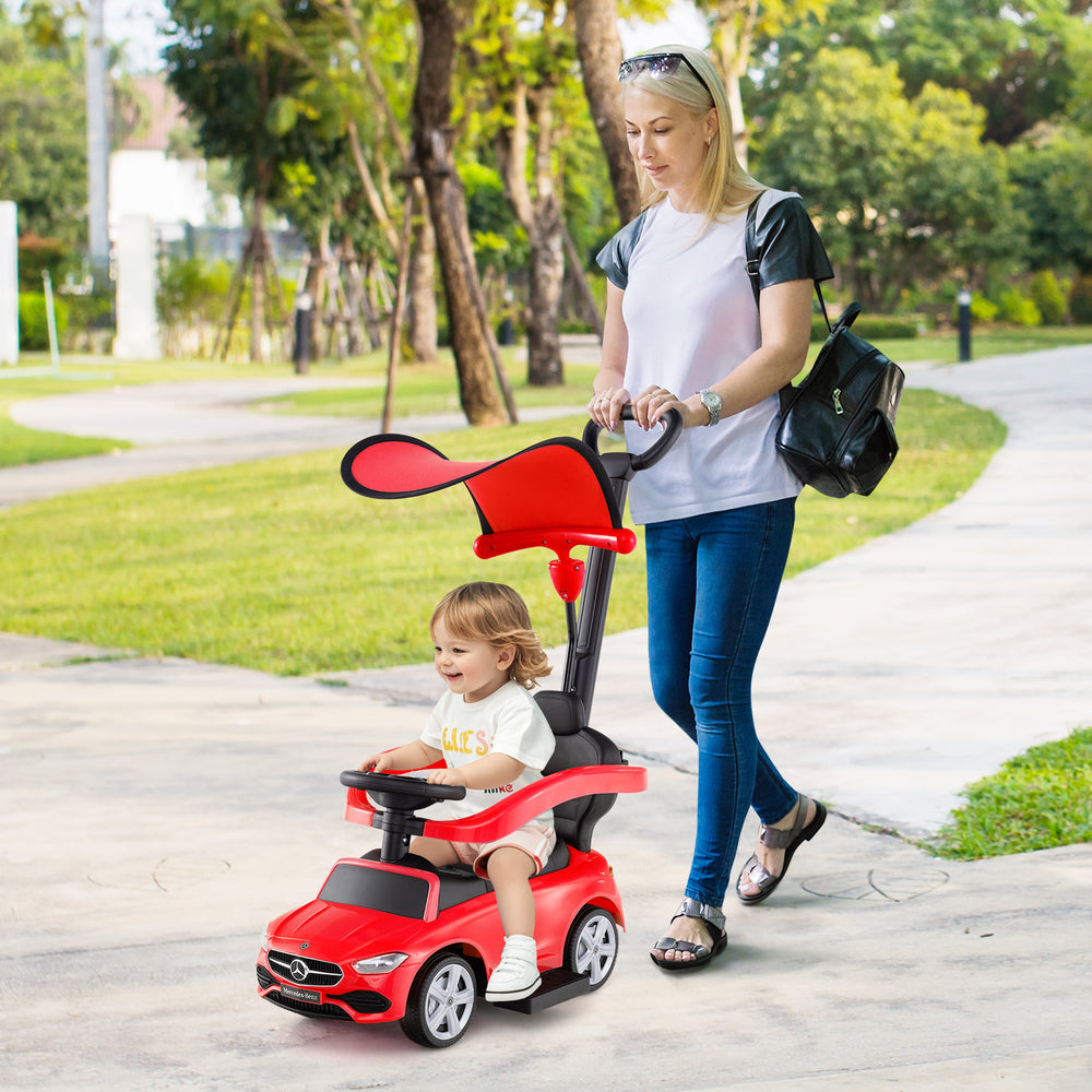 3-in-1 Ride on Push Car Mercedes-Benz Licensed Sliding Car with Canopy-Red - Gallery View 1 of 10