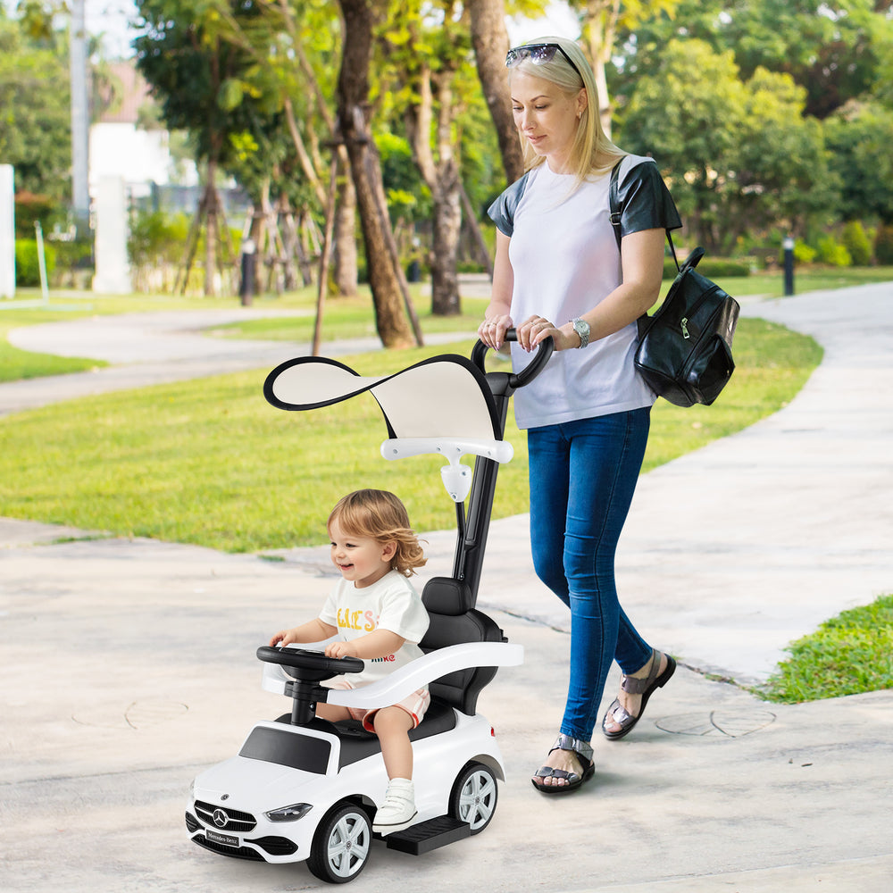3-in-1 Ride on Push Car Mercedes-Benz Licensed Sliding Car with Canopy-White - Gallery View 1 of 10