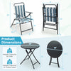 Portable folding chair set with breathable fabric, heavy-duty metal frame, and round table for outdoor use.