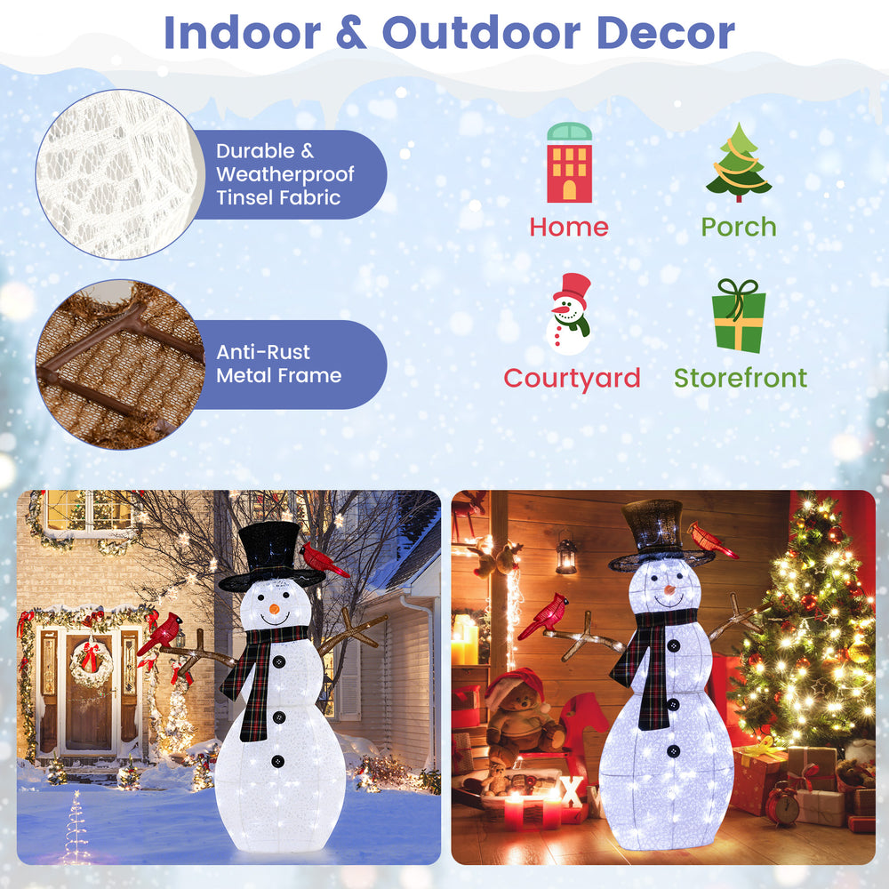 Lighted 4.2 feet snowman decoration with redbirds, featuring 70 LED lights and durable weatherproof fabric for outdoor.