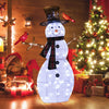 Lighted snowman decoration with redbirds, 70 LED lights, weatherproof fabric, ideal for indoor or outdoor holiday decor.
