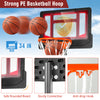 Portable basketball hoop with adjustable height from 4.3FT to 8.2FT, featuring a shatterproof backboard and built-in.
