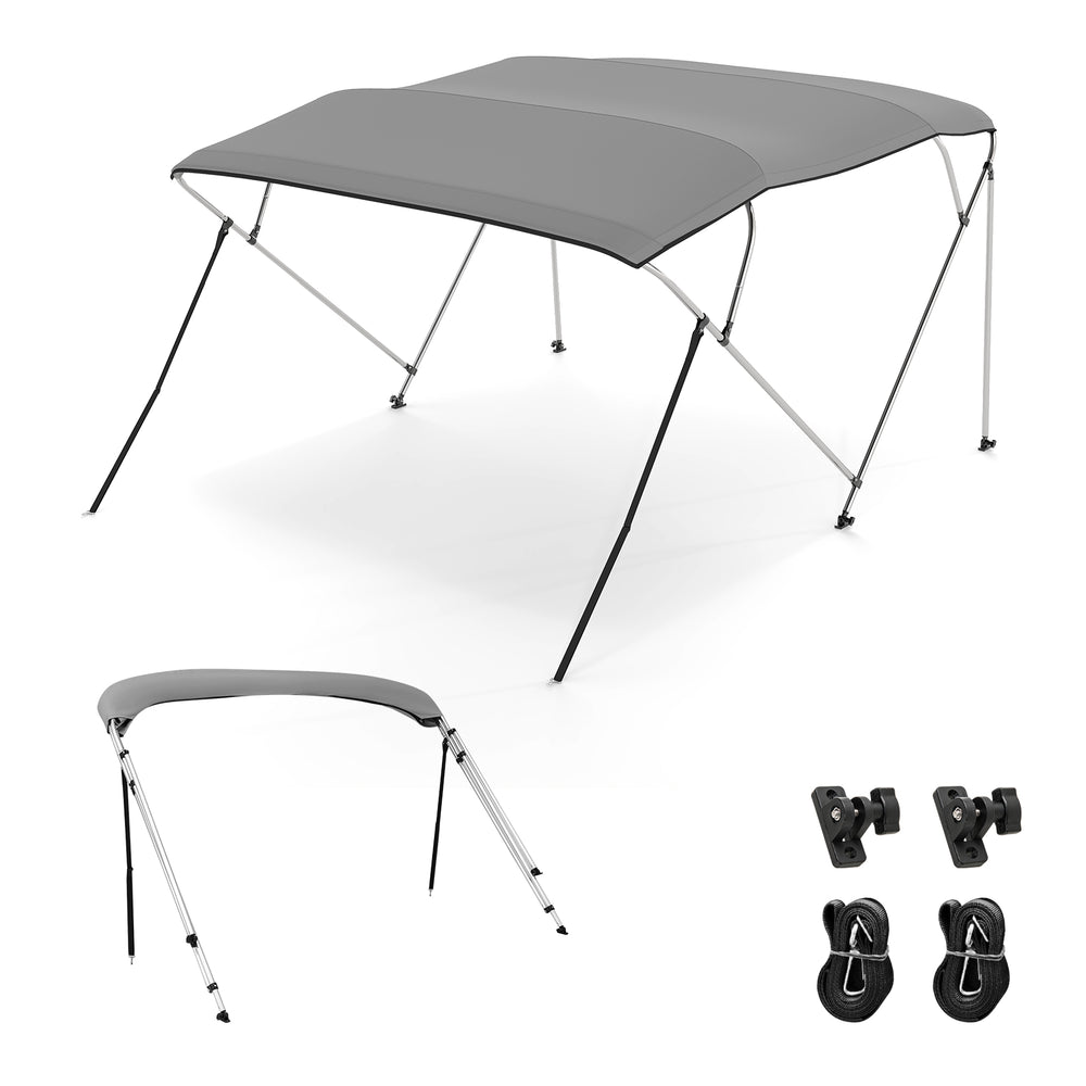 4-bow boat bimini top sun shade with 600D oxford fabric, aluminum support, and storage boot for marine use.