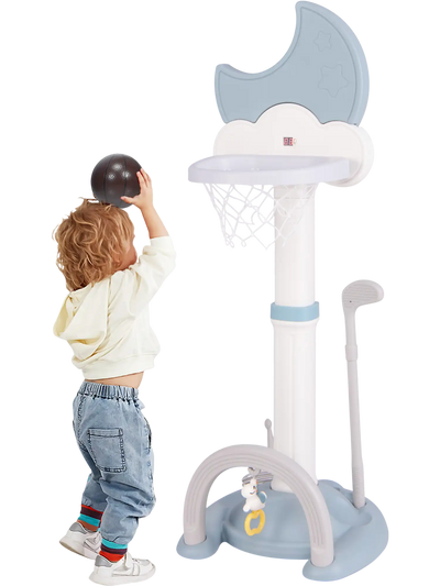 Costway 4-in-1 Kids Basketball Hoop Play Set Electronic Scoreboard Blue 81729436 New