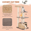 4-layer cat tower in coffee with natural cattail material, plush cushions, and sisal scratching posts for playful.