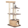 4-layer cat tower with scratching posts, cozy condo, and washable cushions for playful and comfortable cat lounging.
