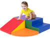 Colorful 4-piece climb and crawl foam block play set for infants, featuring a slide, steps, and sector for creative.