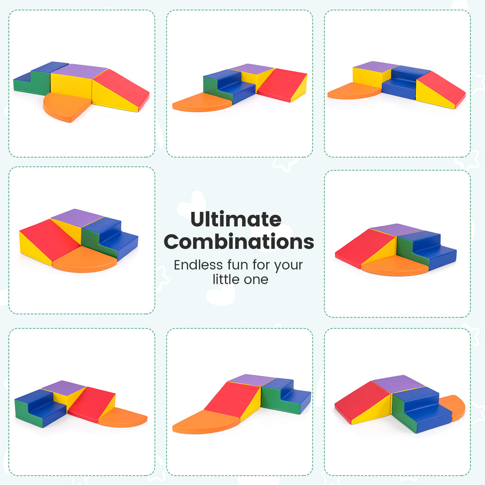 4-piece foam block play set in vibrant colors, featuring a slide and step for safe climbing and crawling fun for.