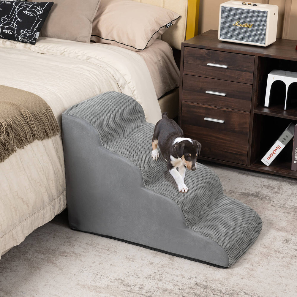 4-Tier Foam Non-Slip Dog Steps with Washable Zippered Cover-Gray - Gallery View 1 of 12