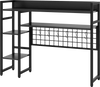 4-tier black desk shelf with metal grid panel and 6 hooks, ideal for organizing books and essentials on a computer desk.