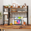 4-Tier Desk Shelf Desktop Display Rack with Metal Grid Panel and 6 Hooks-Rustic Brown - Gallery View 1 of 10