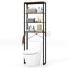 4-tier freestanding over the toilet storage rack in rustic brown with metal frame, ideal for bathroom organization.