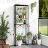 4-tier freestanding storage rack in rustic brown, ideal for bathroom or balcony, featuring sturdy MDF shelves and metal.