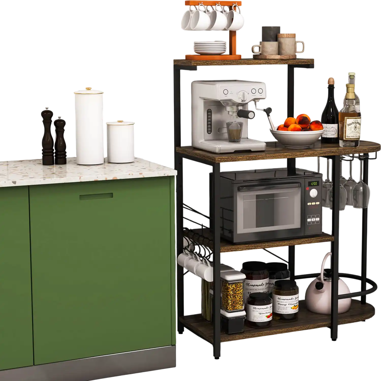 Costway 4-Tier Kitchen Baker's Rack w/ 6 S-Hooks & Stemware Racks 41963785 New