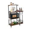 4-tier kitchen bakers rack in rustic brown with microwave, coffee maker, and wine glass storage, ideal for kitchen.