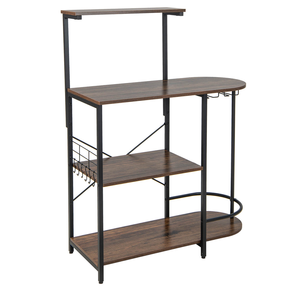 4-tier kitchen bakers rack in rustic brown, featuring a sturdy metal frame and ample storage space for kitchen.
