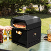Portable 4-in-1 outdoor pizza oven with 12-inch pizza stone, made of stainless steel, ideal for BBQ and baking.