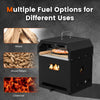4-in-1 outdoor portable pizza oven with stainless steel design, featuring wood, pellet, and charcoal fuel options for.