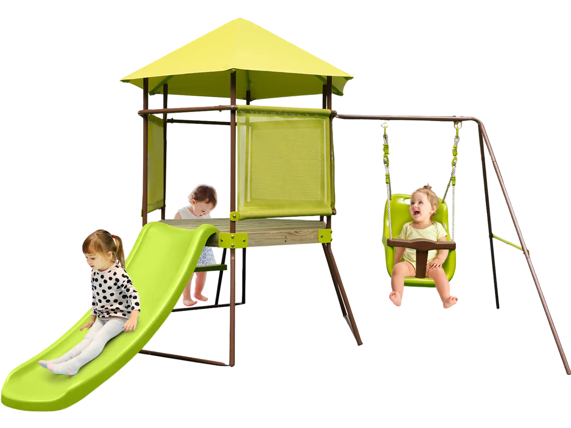 Costway 4-in-1 Swing Set Covered Playhouse Fort Adjustable Baby Seat 39467258 New