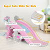 Pink 4-in-1 rocking horse and slide set for kids, featuring ergonomic slide with preparation and acceleration zones.