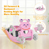 4-in-1 pink rocking horse and slide set with adjustable paws and 38° swing angle for kids' safety and fun.