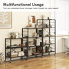 4-tier foldable storage shelf in black with wheels, ideal for kitchen or living room, showcasing versatile display.