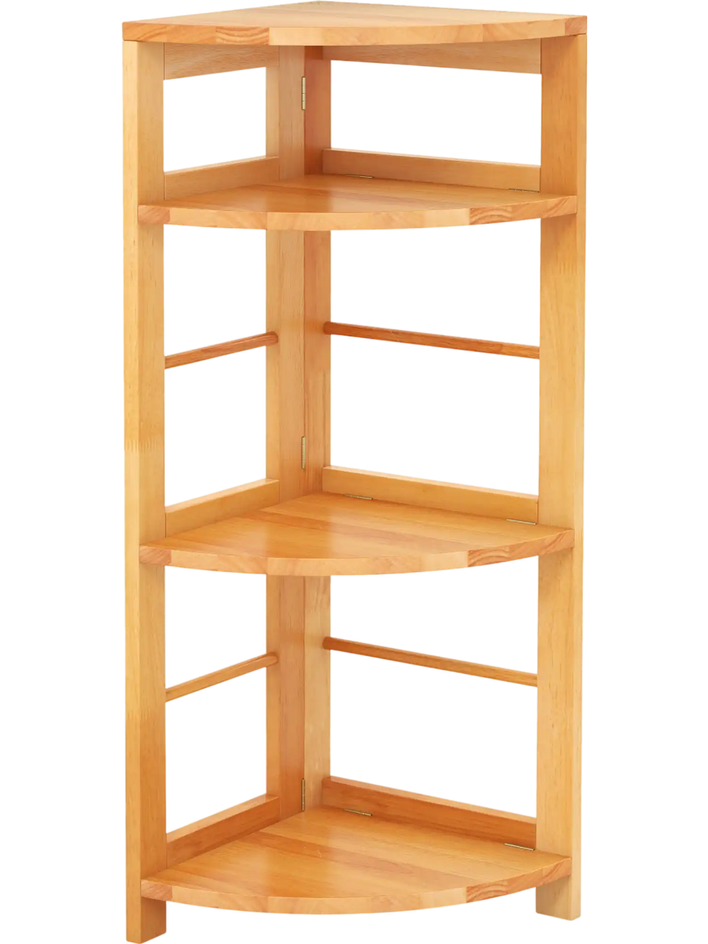4-Tier Corner Shelf with Rubber Wood Frame and Anti-Toppling Kit