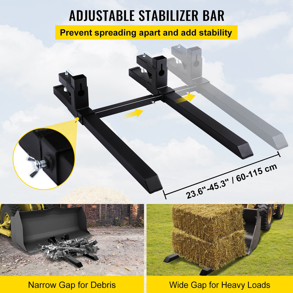 Vevor Pallet Fork Clamp On Attachable 42.9" 4000 Lbs With Adjustable Stabilizer Bar Heavy Duty New