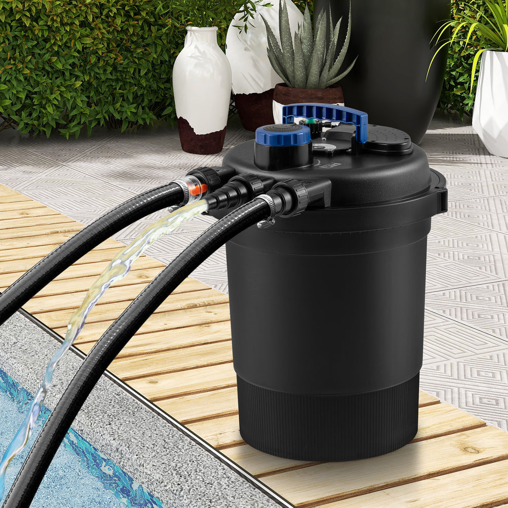 Pond pressure bio filter with dual outlet, 13W UV light, and high-quality ABS material for effective water recycling.