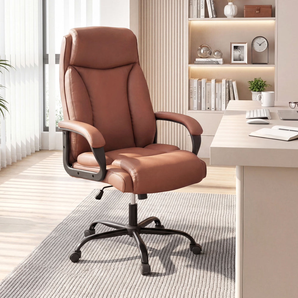 400LBS Big and Tall Chair High Back Executive Chair Ergonomic Leather Computer Chair-Brown - Gallery View 1 of 10