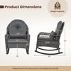 Patio rattan rocker chair in gray with thick cushions, designed for comfort and stability, suitable for outdoor use.