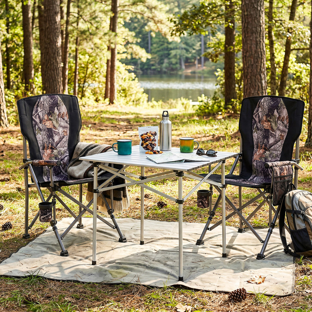 400 LBS Support Folding Camping Chair with Covers-Black - Gallery View 1 of 10