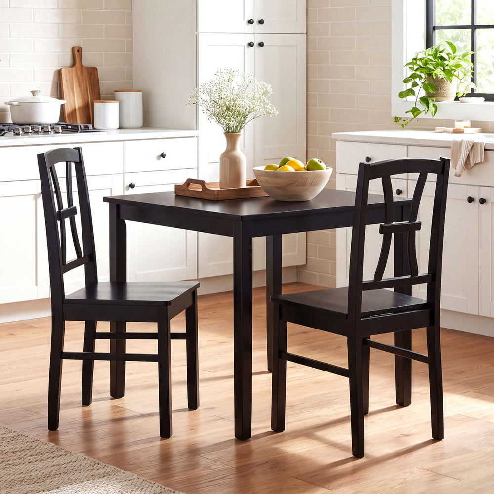 400 lbs Capacity Dining Chair Set of 2 with Cross Backrest and Rubber Wood Frame-Black - Gallery View 1 of 7