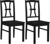 Black dining chair set of 2 features a sturdy rubber wood frame and ergonomic cross backrest for comfort and style.